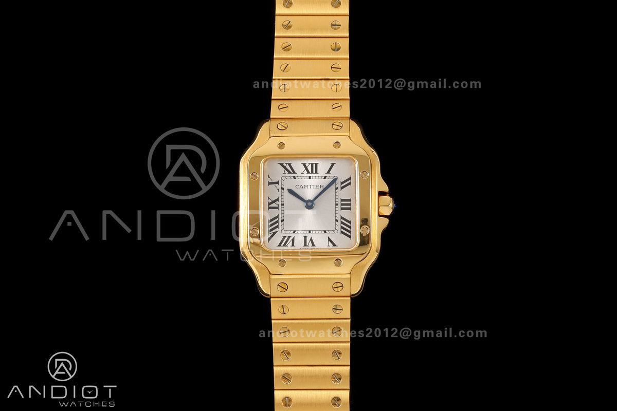 Santos 27mm YG 8848F 1:1 Best Edition Silver Dial on YG Bracelet Quartz